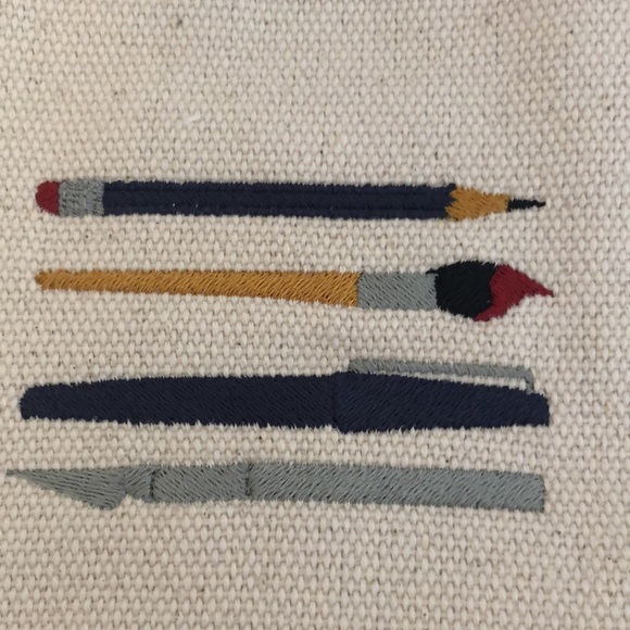 Thirty-one Market Pouch with embroidery. Twill fabric & brown trim. Lined. NWT! - Picture 4 of 4